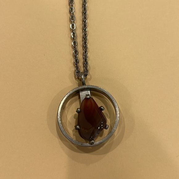Jorgen Jensen Denmark pewter pendant with agate stone and chain - Picture 8 of 12